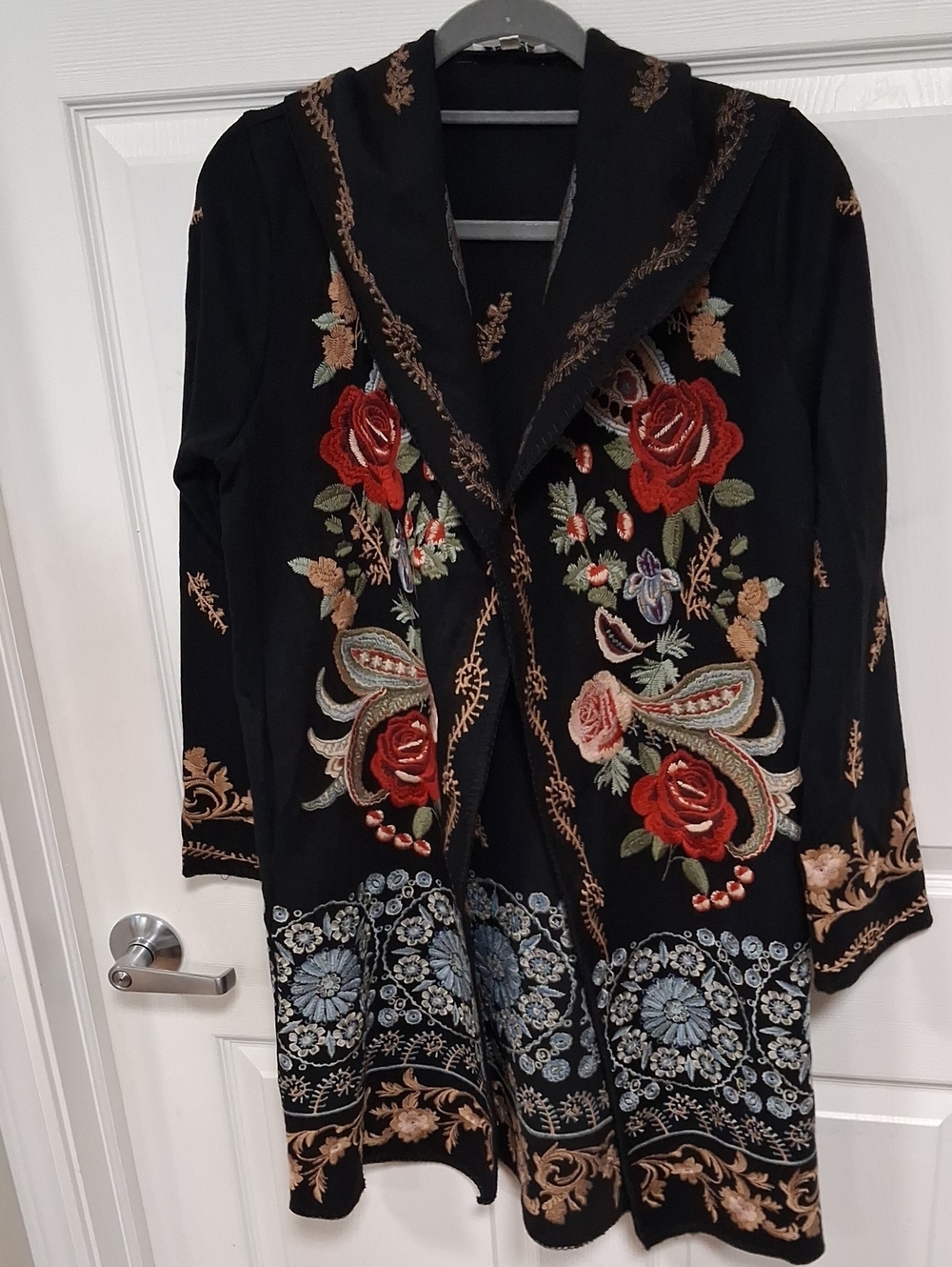 Adore Black Cardigan with Red Rose Embroidery
